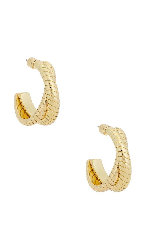 Roxanne Assoulin Double Cobra Hoop Earrings in Metallic Gold by ROXANNE ASSOULIN