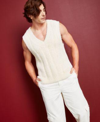 Men's Relaxed-Fit Eyelash V-Neck Sweater Vest, Created For Macy's by ROYALTY BY MALUMA Men's Relaxed-Fit Eyelash V-Neck Sweater Vest, Created For Macy's by ROYALTY BY MALUMA