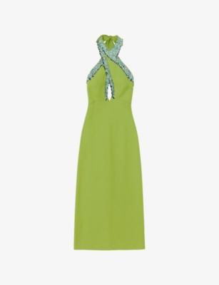 Beaded Halter-Neck Cotton-Blend Midi Dress by RO&ZO