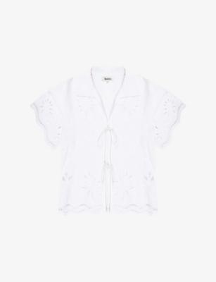 Broderie Tie-Front Cotton-Blend Shirt by RO&ZO