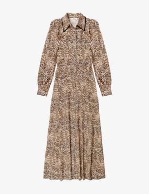 Collared Leopard-Print Woven Maxi Dress by RO&ZO