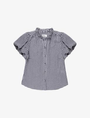 Gingham-Print Puff-Sleeved Woven Shirt by RO&ZO
