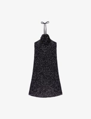 Mimi Sequin Halter-Neck Woven Mini Dress by RO&ZO