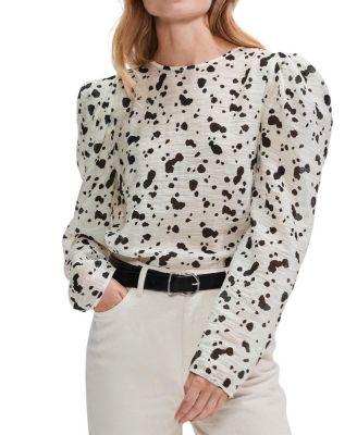 Mono Dalmatian Print Puff Sleeve Blouse by RO&ZO