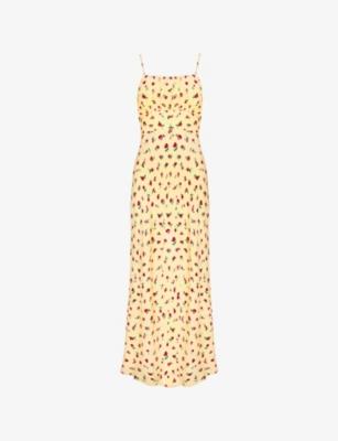 Rose-Print Gathered-Front Woven Midi Dress by RO&ZO