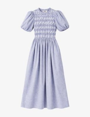 Shirred-Bodice Striped Woven Midi Dress by RO&ZO
