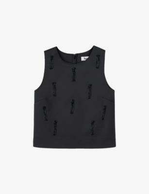 Sleeveless Bead-Embroidered Woven Shell Top by RO&ZO