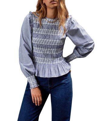 Stripe Shirred Blouse Top by RO&ZO