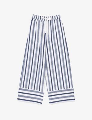 Striped Wide-Leg Cotton-Linen Trousers by RO&ZO