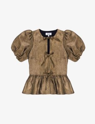 Tie-Front Puff-Sleeve Woven Top by RO&ZO