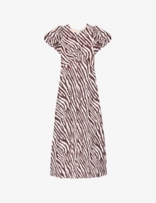 Zebra-Print Puff-Sleeve Woven Midi Dress by RO&ZO