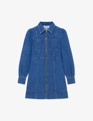 Zip-Front Panelled Denim Mini Dress by RO&ZO