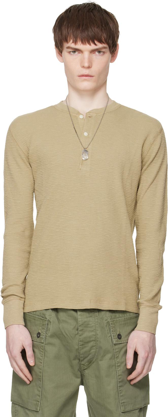 Beige Garment-Dyed Waffle-Knit Henley by RRL