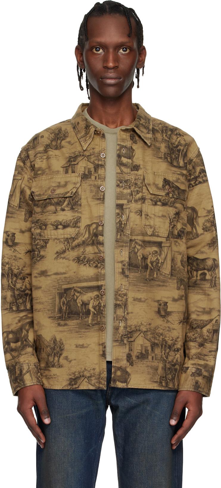 Brown Printed Denim Shirt by RRL