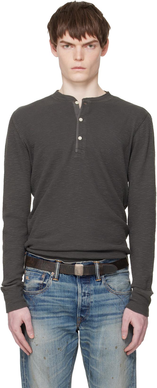 Gray Waffle-Knit Henley by RRL