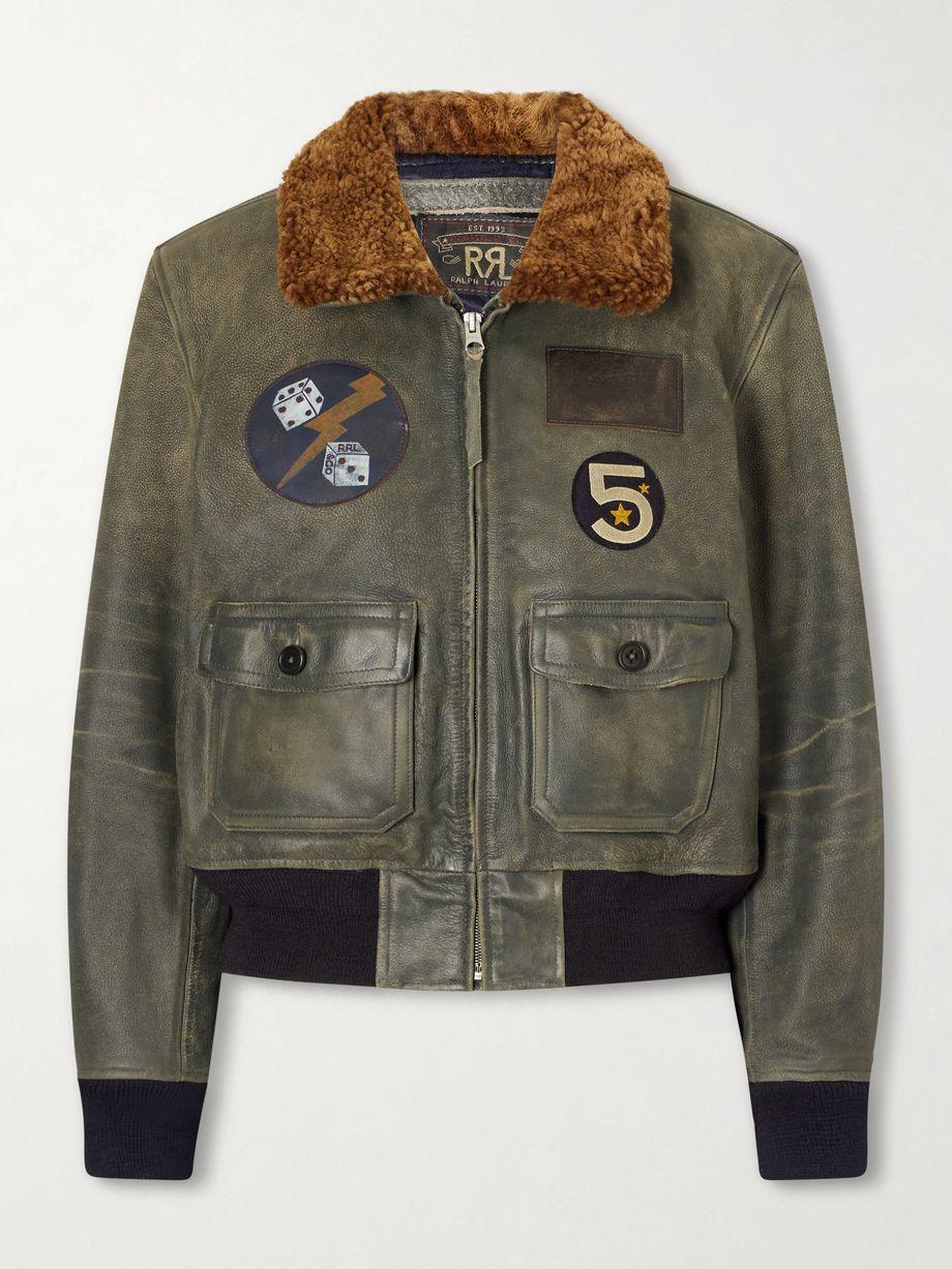 Harper plush-trimmed appliquéd leather bomber jacket by RRL