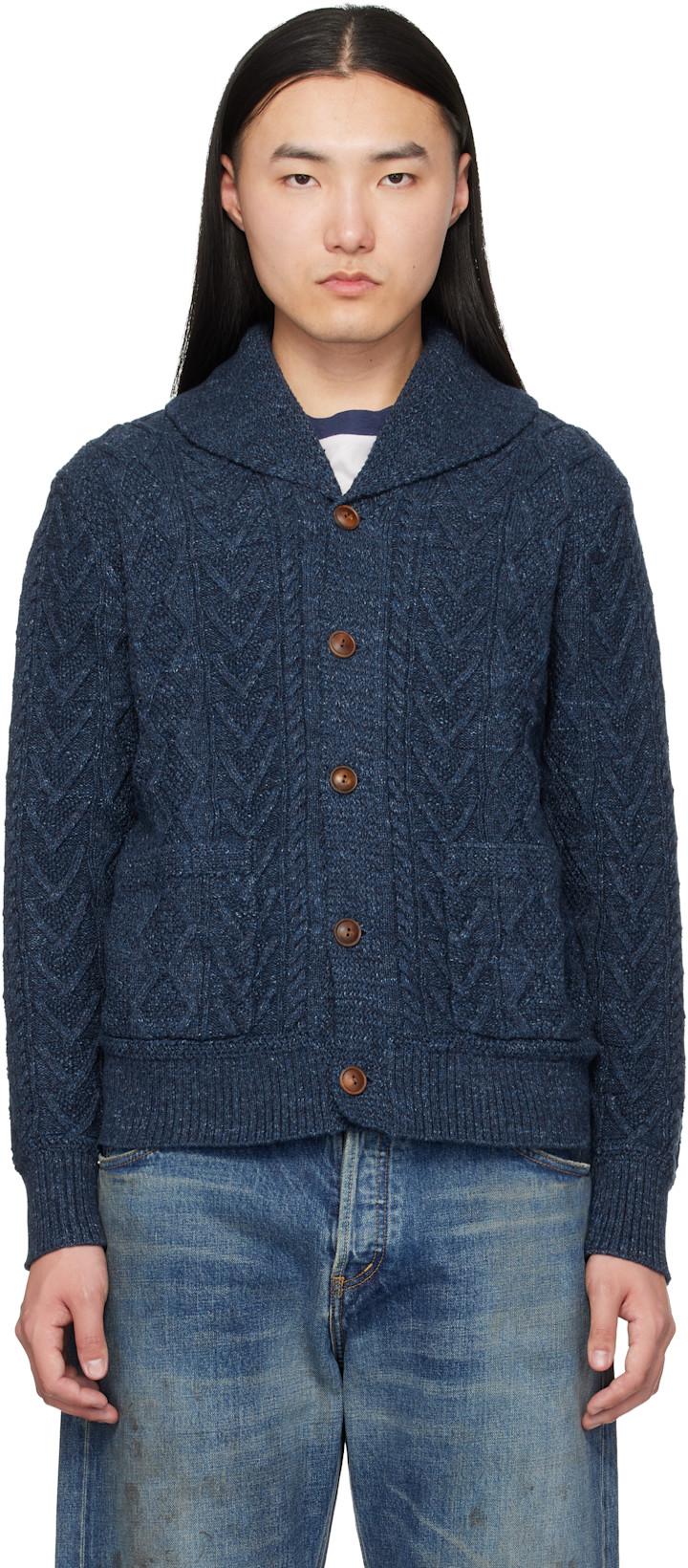 Navy Aran-Knit Cotton Cardigan by RRL