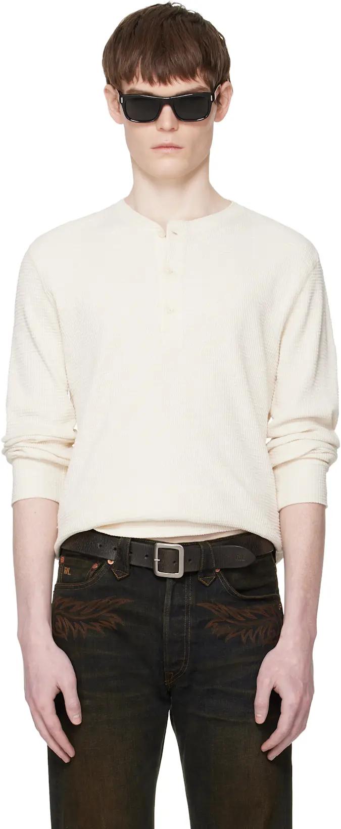 Off-White Waffle-Knit Henley by RRL