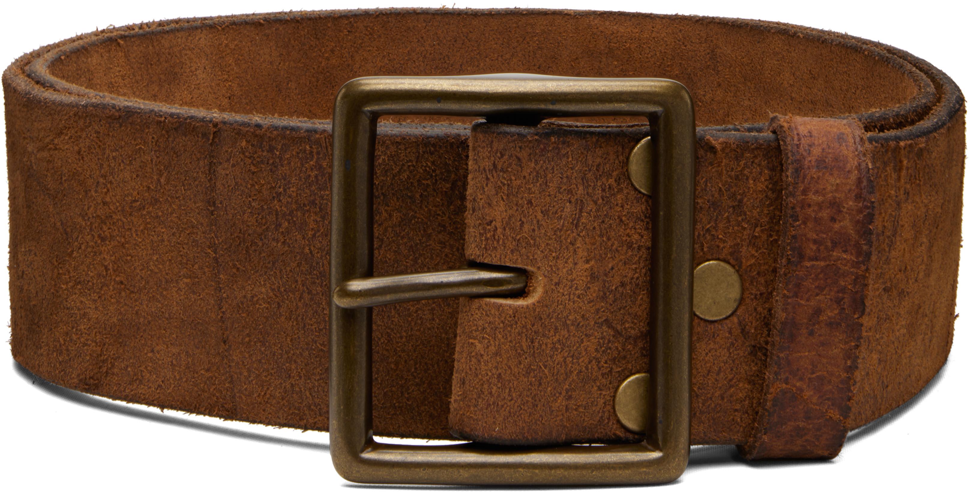 Tan Distressed Leather Belt by RRL