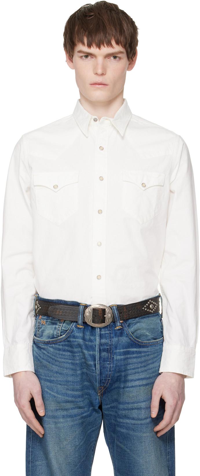 White Slim Fit Poplin Western Shirt by RRL