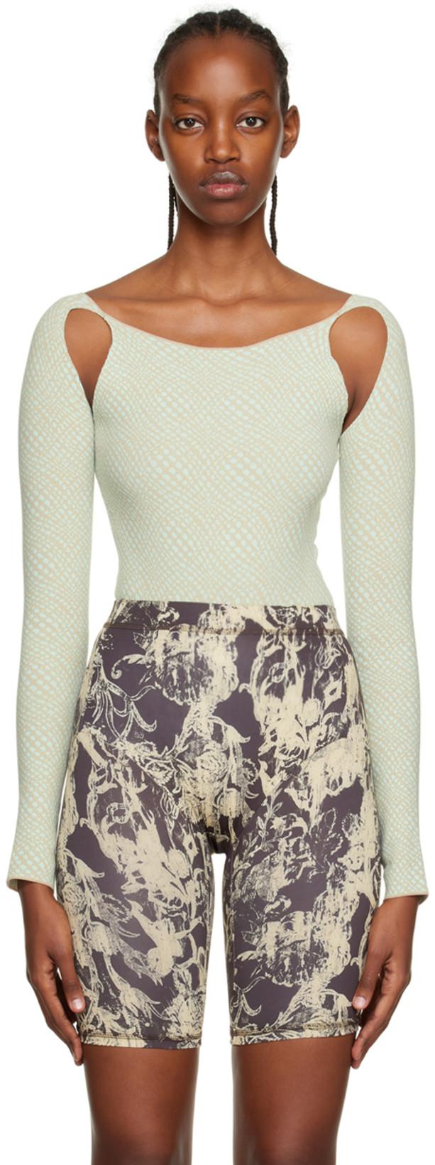 Blue & Beige Cutout Bodysuit by RUI
