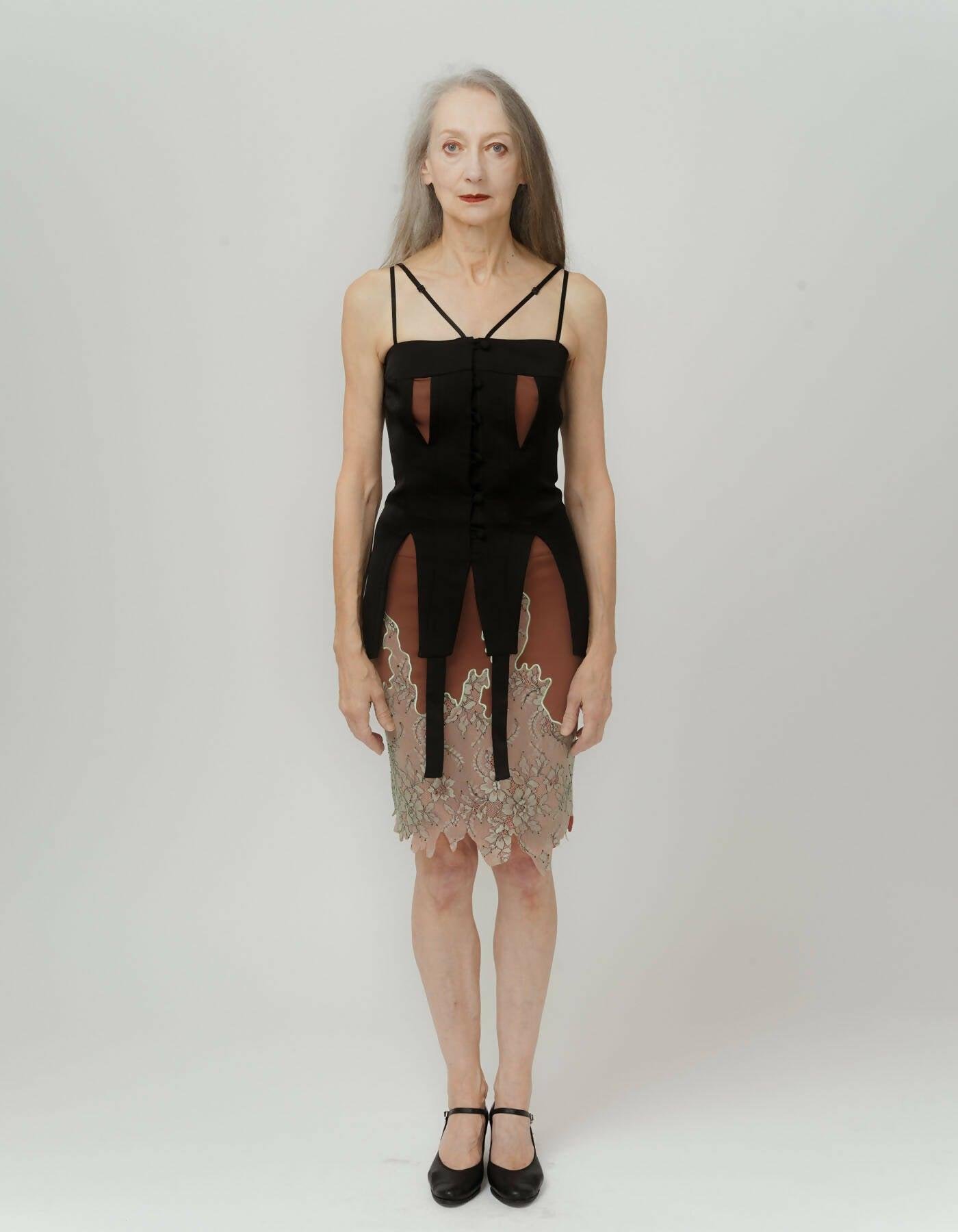 Double-Layer Black Slip Dress by RUIRUI DENG