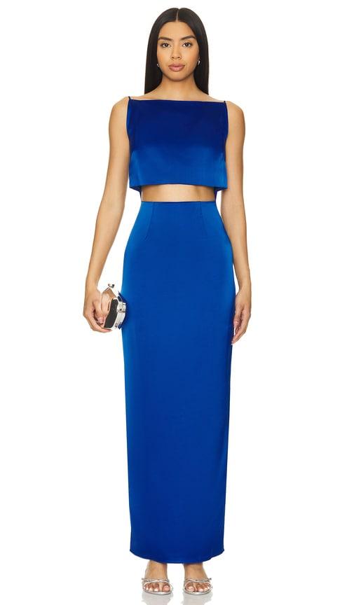 RUMER Oracle Boatneck Gown in Blue by RUMER