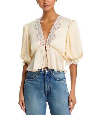 V Neck Lace Trim Top by RUMORED