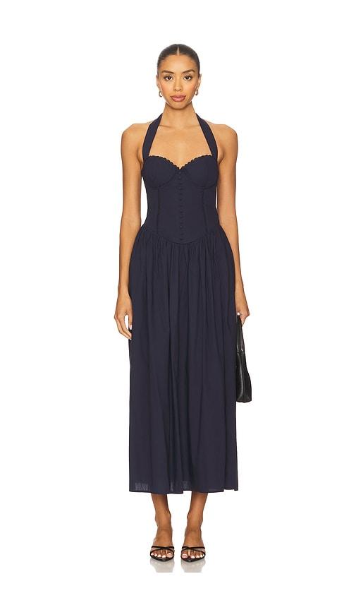 Runaway The Label Adaline Midi Dress in Navy by RUNAWAY THE LABEL
