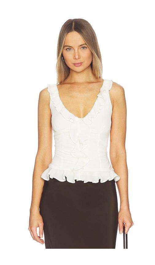 Runaway The Label Alexina Sleeveless Ruffle Top in White by RUNAWAY THE LABEL