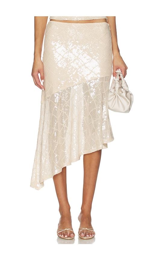 Runaway The Label Eris Sequin Flounce Midi Skirt in Neutral by RUNAWAY THE LABEL