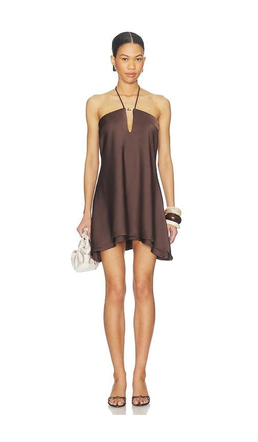 Runaway The Label Freya Flowy Halter Mini Dress in Chocolate by RUNAWAY THE LABEL