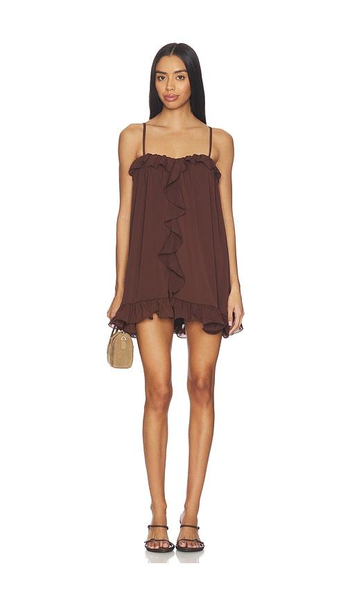 Runaway The Label Kristia Flounce Ruffle Mini Dress in Chocolate by RUNAWAY THE LABEL