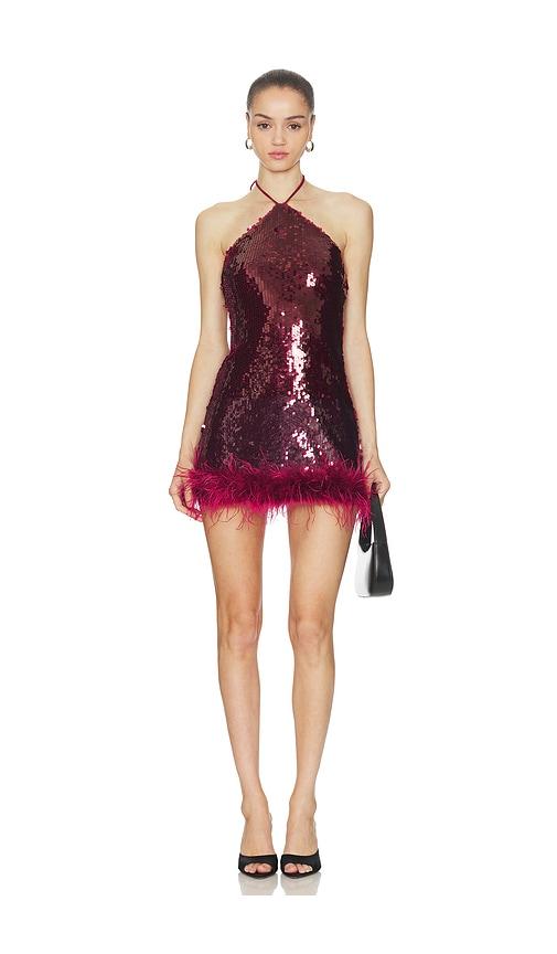 Runaway The Label Nicola Faux Fur Hem Mini Dress in Red by RUNAWAY THE LABEL