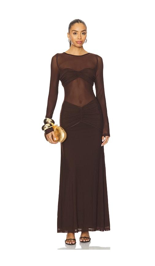 Runaway The Label Romy Ruched Maxi Dress in Chocolate by RUNAWAY THE LABEL