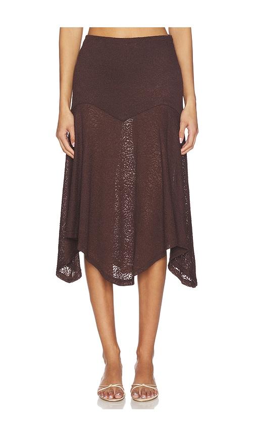 Runaway The Label Roxelle Handkerchief Midi Skirt in Chocolate by RUNAWAY THE LABEL
