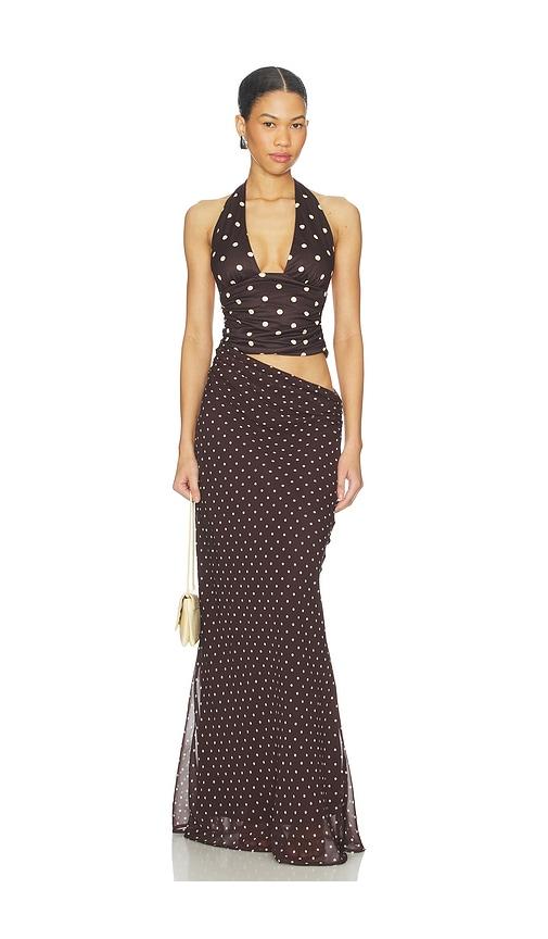 Runaway The Label Valeria Halter Cutout Maxi Dress in Chocolate by RUNAWAY THE LABEL