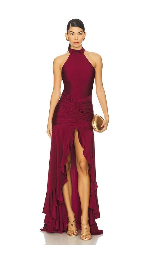 Runaway The Label Zelma High Neck Maxi Dress in Wine by RUNAWAY THE LABEL