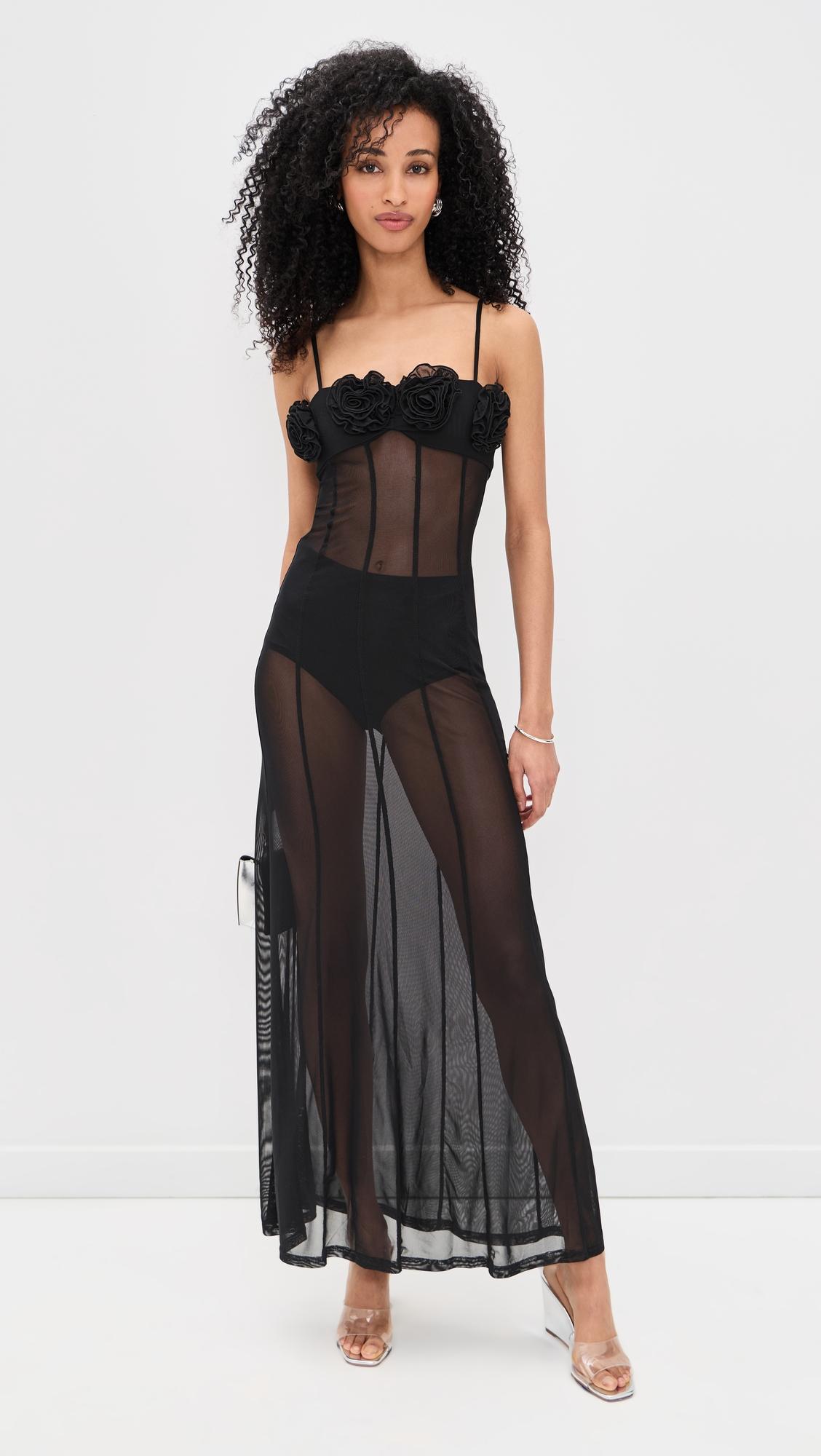 Sheer Flower Trim Maxi Dress by RUNAWAY THE LABEL