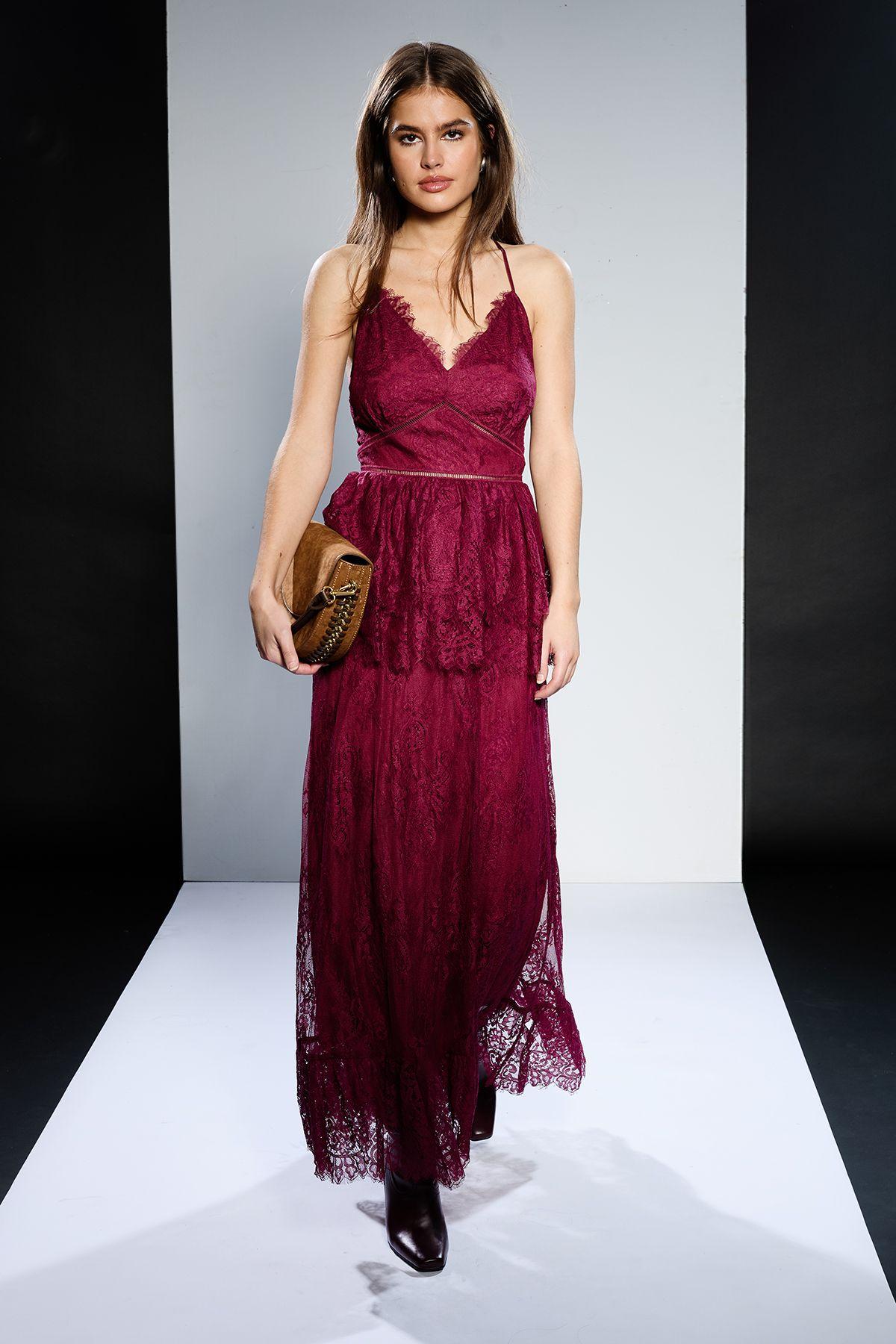 Runway 1.8.1.8 Strappy Lace Peplum Maxi Dress by RUNWAY 1.8.1.8