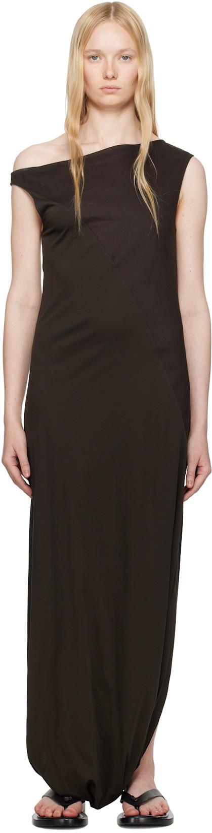 Brown Twist Maxi Dress by RUOHAN