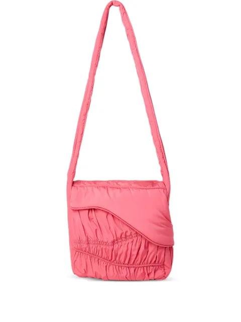 ruched flap messenger bag by RUSFRCADE