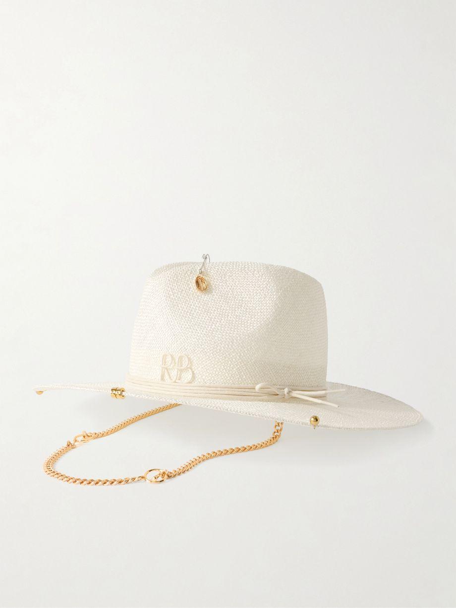 Embroidered embellished cotton-trimmed straw fedora by RUSLAN BAGINSKIY