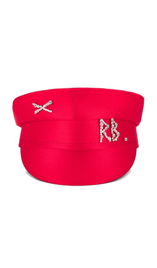 Ruslan Baginskiy Crystal-embellished Satin Baker Boy Cap in Red by RUSLAN BAGINSKIY