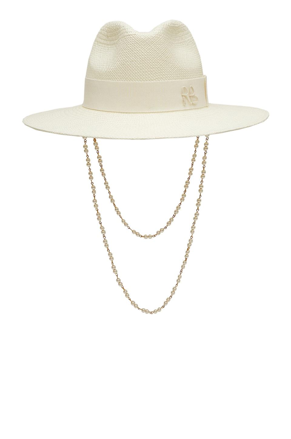 Ruslan Baginskiy Double Chain Strap Fedora Hat in White by RUSLAN BAGINSKIY