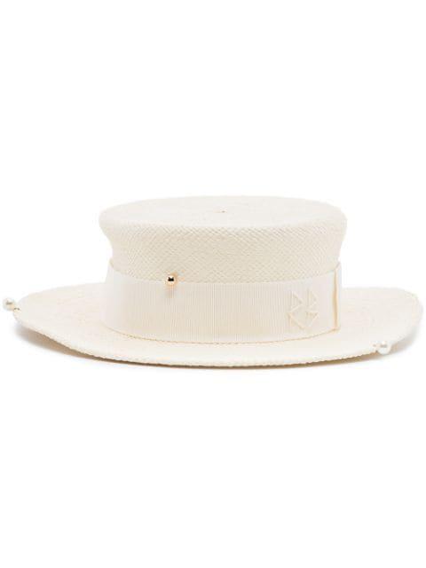 chain strap boater hat by RUSLAN BAGINSKIY