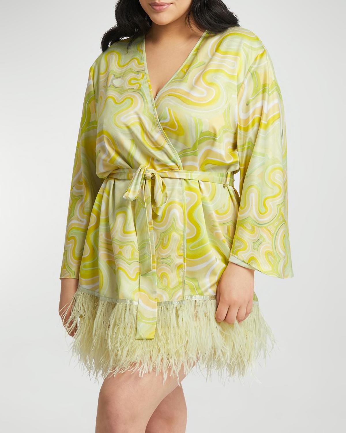 Swan Feather-Hem Robe, Inclusive Sizing by RYA COLLECTION