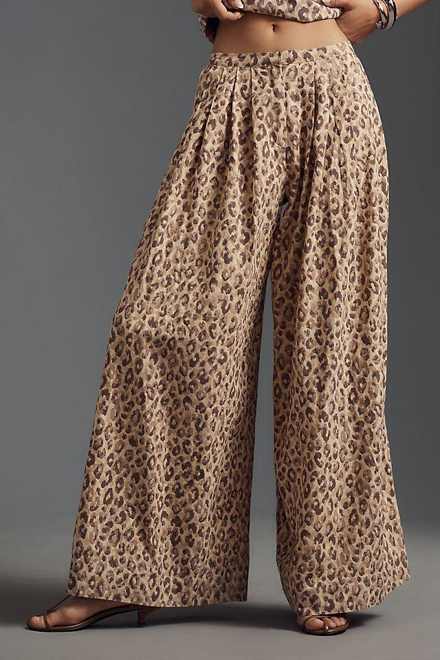 S/W/F Leopard Linen Draping Wide-Leg Pants by S/W/F