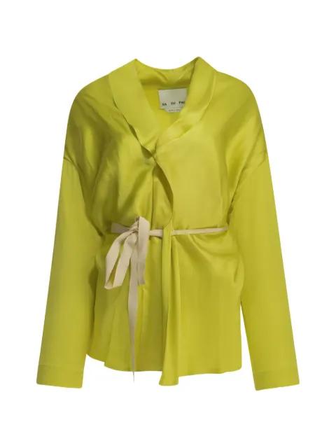 belted shawl-collar coat by SA SU PHI