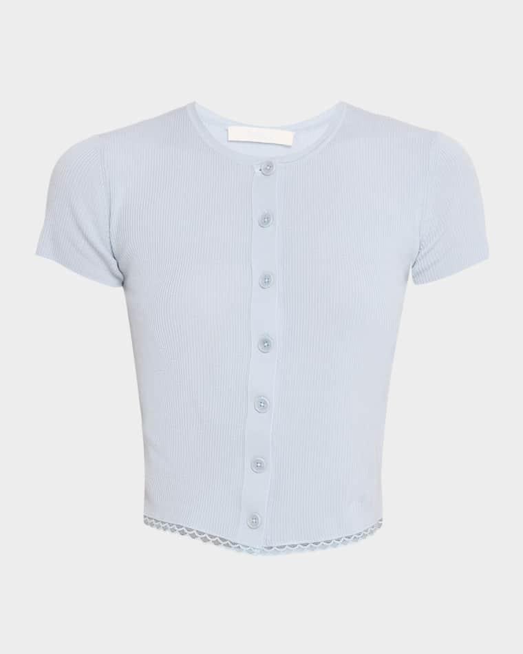 Adelaide Slim Short-Sleeve Cardigan with Lace Trim by SABLYN